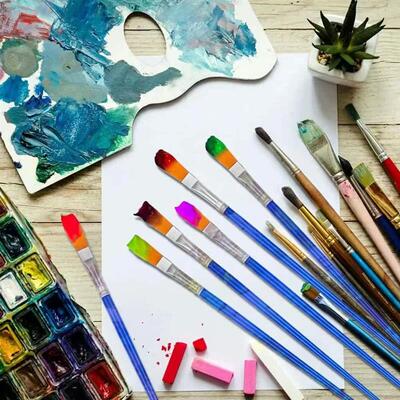 50Pcs Painting Brushes Set Art Round Flat Hair Nylon Hair Pa