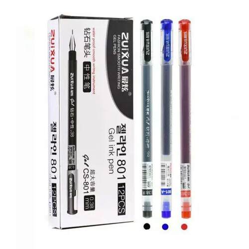 12 Pcs/Set 0.38mm Large-capacity Diamond Tip Gel Pen Black/B