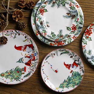 Ceramic Dinner Plate Christmas Plate Underglaze Color Flat P