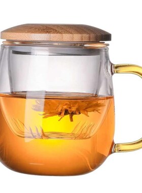 Glass Tea Infuser Cup With Transparent Filter Bamboo Lid