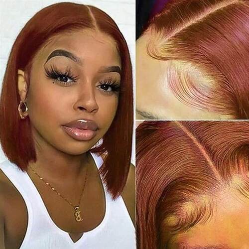 Short Brown Color Bob Wig Peruvian Straight Lace Front Human