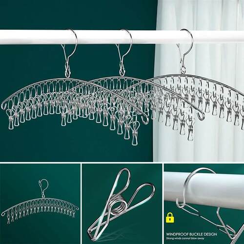 10 Clips Windproof Clothes Drying Hanger Clothing Rack Stain