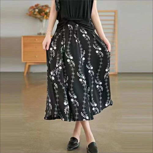 Lucyever Vintage Printed Long Skirt Women Summer Elastic Hig