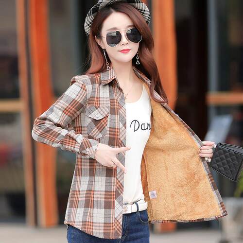 New Women Wool Thicken Plaid Shirts Female M-5XL Flannel Lon