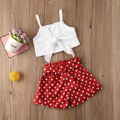 Toddler Baby Girl Clothes sets Summer Solid Color Strap Bowk