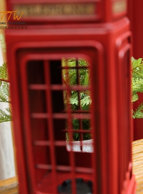 英伦风装饰品复古层巴士模型伦敦电话铁艺摆件