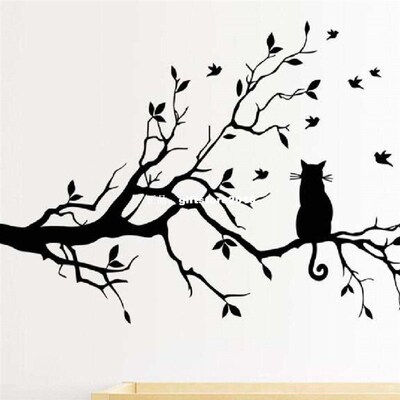 black Cat Branch Wall Stickers Decal Home Decoration Removab