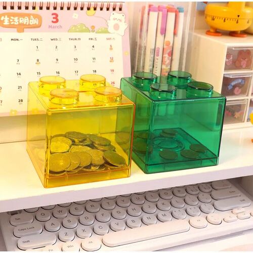 4PCS/Set Building Block Money Box Saving Box Transparent Pla