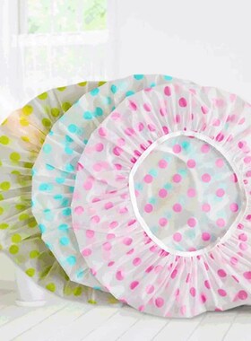 Women Plastic Dot Print Thickened Waterproof Shower Cap Disp