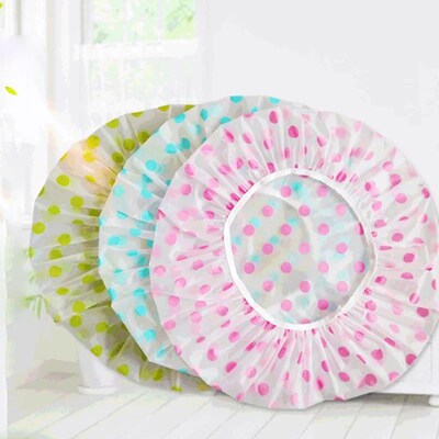 Women Plastic Dot Print Thickened Waterproof Shower Cap Disp