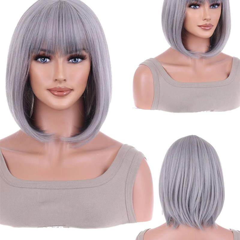 Synthetic Wig Short Platinum Blonde Ombre Wavy Wig Dark Root - 实物图