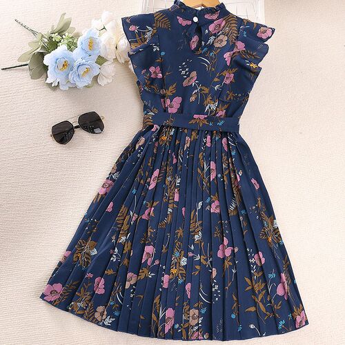 European Girls Dress Retro Print Flutter Sleeve Princess Dre