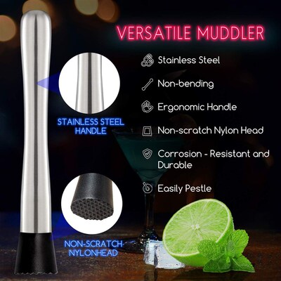 Cocktail Muddler and Mixing Spoon Home Bar Tool Set Mojitos