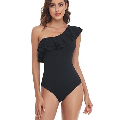 Langi 2025 Bikini Solid Color Ruffle Backless Asymmetric One