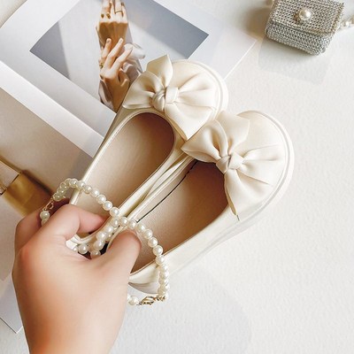 Girls Leather Shoes for Wedding Party 2023 Early Autumn Bran