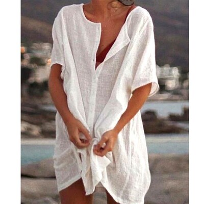 Cotton Womens Dress White Oversize Casual Beach Dresses
