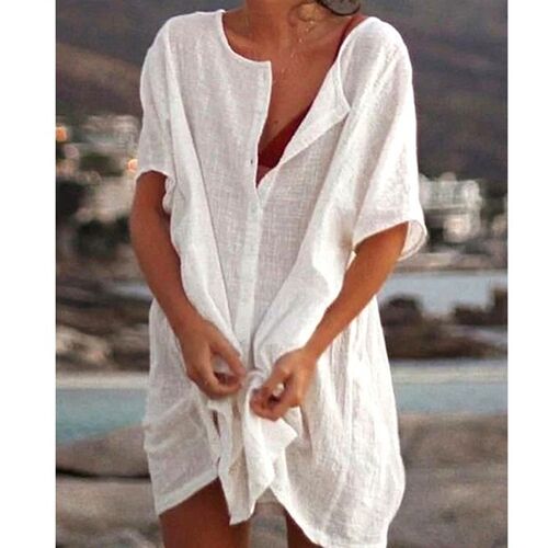 Cotton Womens Dress White Oversize Casual Beach Dresses