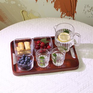 餐厅茶室商用果盘耐热玻璃冷饮杯1壶2杯2碟装 带托盘分格小吃碟