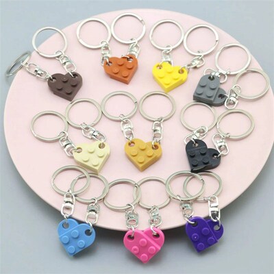 1Pair Cute Love Heart Building Block Keychains for Couples W