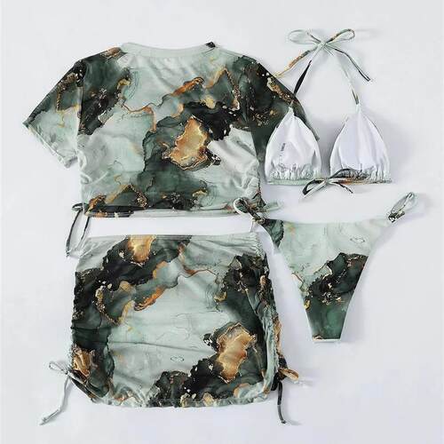 4pack Halter Bikini Set Women Swimsuit with Marble Print ver