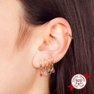 925 Sterling Silver Hoop Earrings for Women Simple ins Purpl