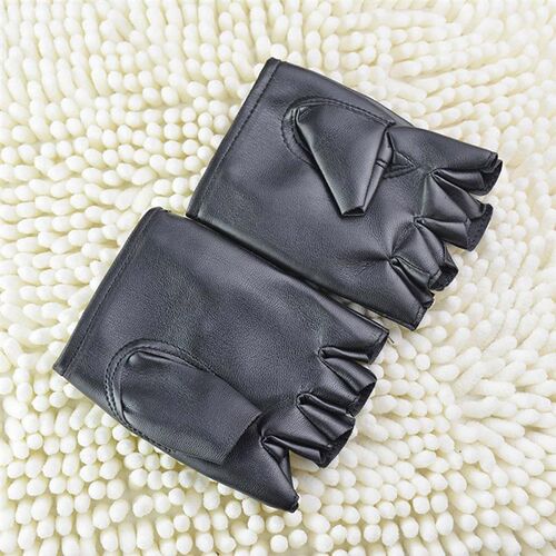 1 Pair Motor Punk Gloves Unisex Black PU Leather Fingerless
