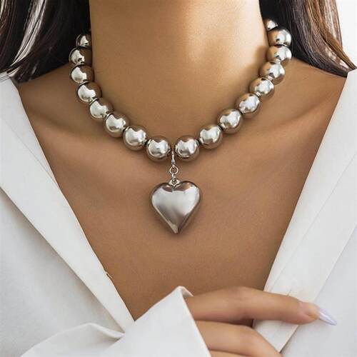 thewangs stuBig B Ball Beaded Chain and Heart Pendant Ne