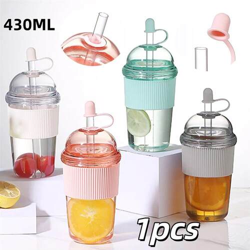 1pc 430ml Portable Flip Straw Cup Plastics Ins Style High-Ca