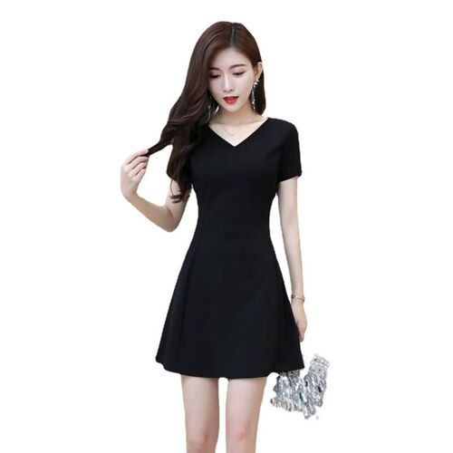 Skirt New Black Short-sleeved Dress Womens Summer A- line T