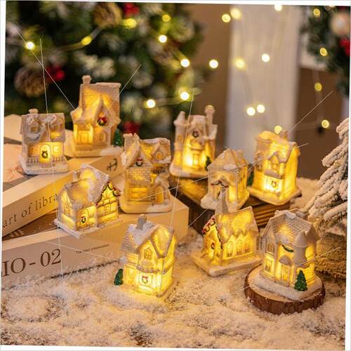 Christmas resin LED light house micro-landscape decoration