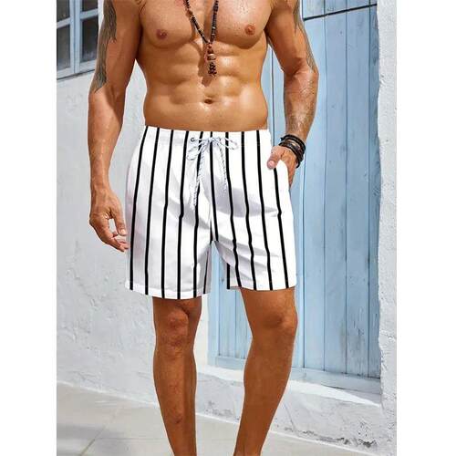 Stripe 3D Printed Board Shorts Casual Mens Graphic Short Pan