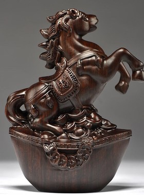 实木马摆件中式黑檀木雕马到成功办公室桌装饰家居送礼红木工艺品