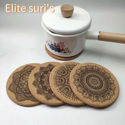 6Pcs/1Set Nordic Mandala Design Round Wooden Coasters Table
