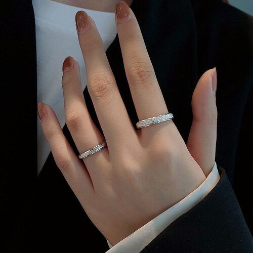 Stylish Silver Couple Rings Plain Ring Pair Adjustable Finge