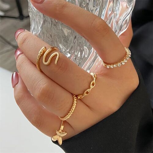 5Pcs/10Pcs Imitation Pearl Leaf Flower Rings Set For Women R