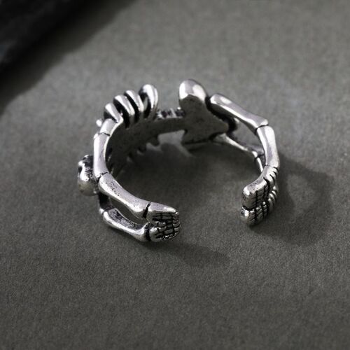 Vintage Skull Bones Rings For Men Adjustable Opening Punk Ev