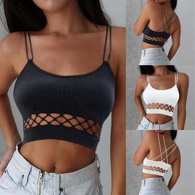 2021 Summer Fashion Black Crop Top Women Hollow Out Sleevele