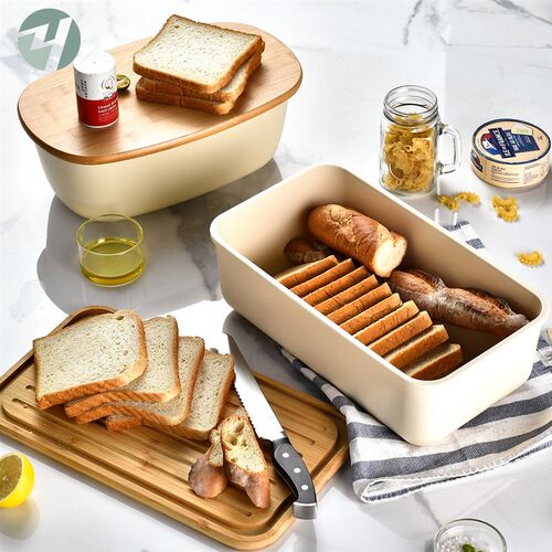 Bread Box with Bamboo Lid Cutting Board