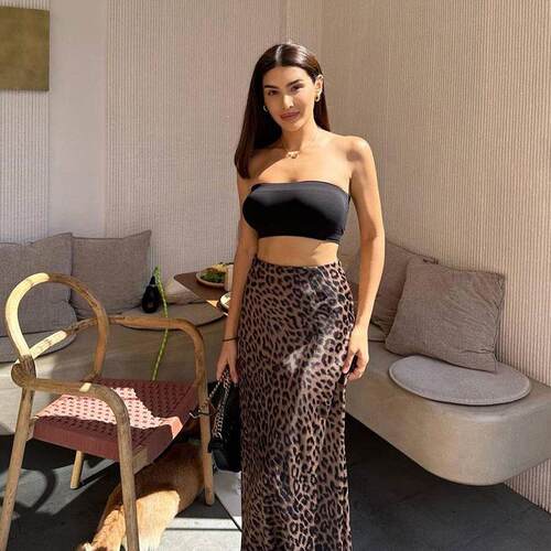 Fish Tail Skirt 豹纹印花性感包臀鱼尾拖地长裙
