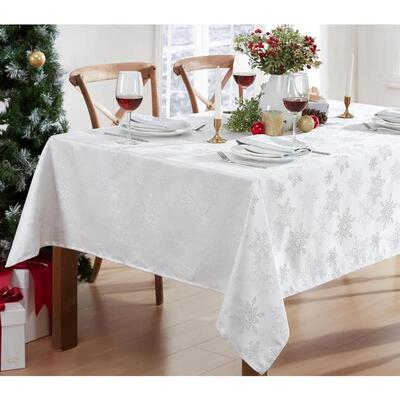 fancy metallic snowflake christmas fabric tablecloth, 52 x 7