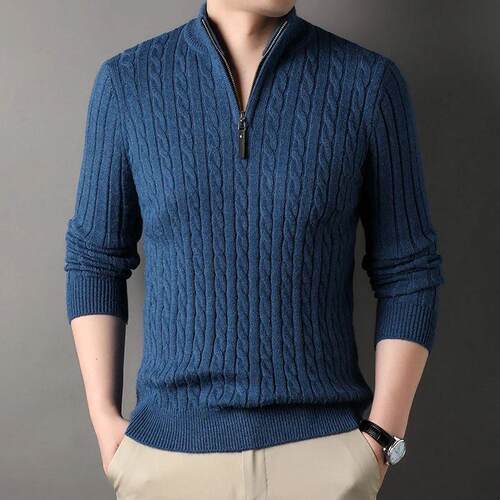 2023 Winter Mens Quarter Zip Sweater Slim Fit Casual Knitte