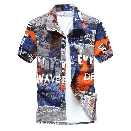 Fashion Mens Hawaiian Shirt Male Casual Colorful Printed Bea