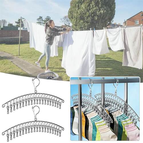 Windproof Clothes Drying Hanger Clothing Rack 10 Clips Stain