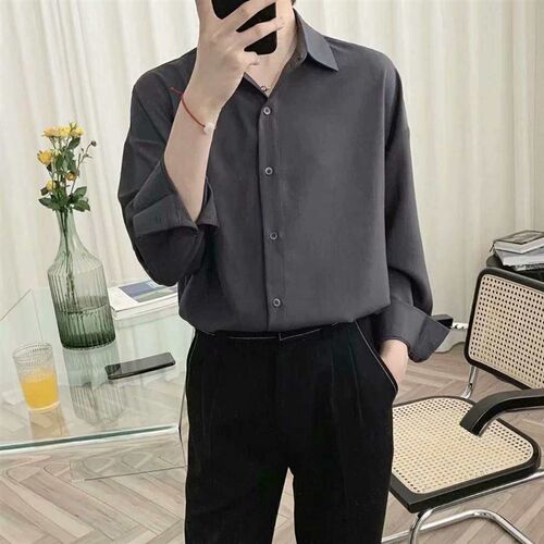 Light Color Ice Silk Draped Shirt Mens Sense Long-sleeved C