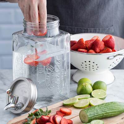 英国 Kilner  Fridge Drinks 复古冷水罐 水龙头无铅玻璃罐 3L