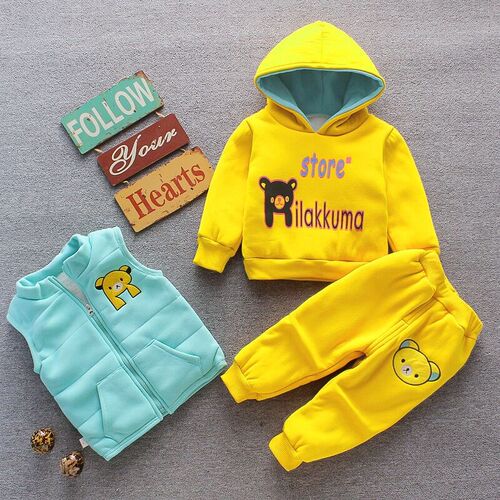 Autumn Winter Baby Boys Clothes Sets Thick Fleece Cartoon Be