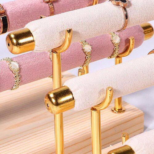 Wooden Base Ring Display, Sponge Stick Ring Holder, Multi-La