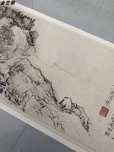 1:1古代山水名画真迹高清复制品清石涛江山胜揽图 绢布长卷古画