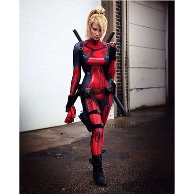Adults Halloween Lady Deadpool Cosplay Costume Female Girls