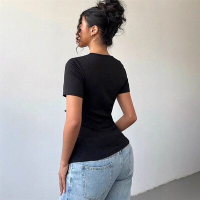 2025 Bow Detail Irregular Hem Short Sleeve Tee